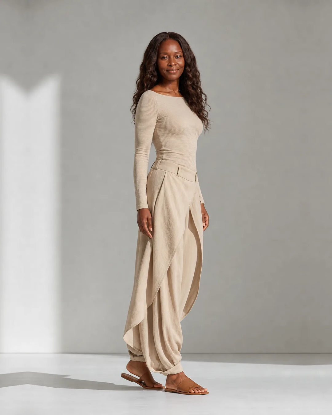 Jada | Boat Neck Top and layered wide-leg trouser set