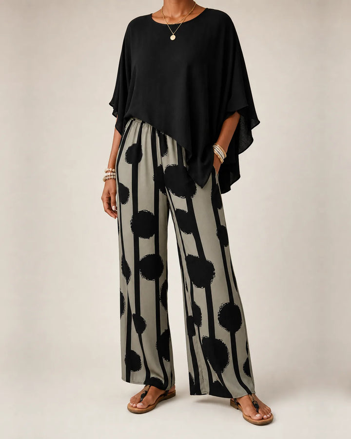 Imara | Poncho Top & Printed Wide-Leg Set