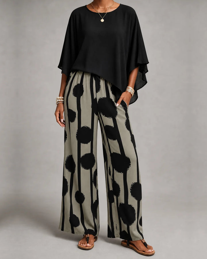 Imara | Poncho Top & Printed Wide-Leg Set