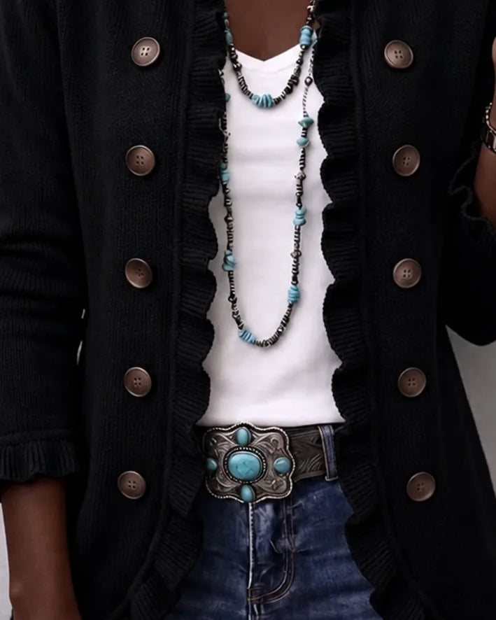 Rehema | Black Vintage Ruffle Knit Jacket