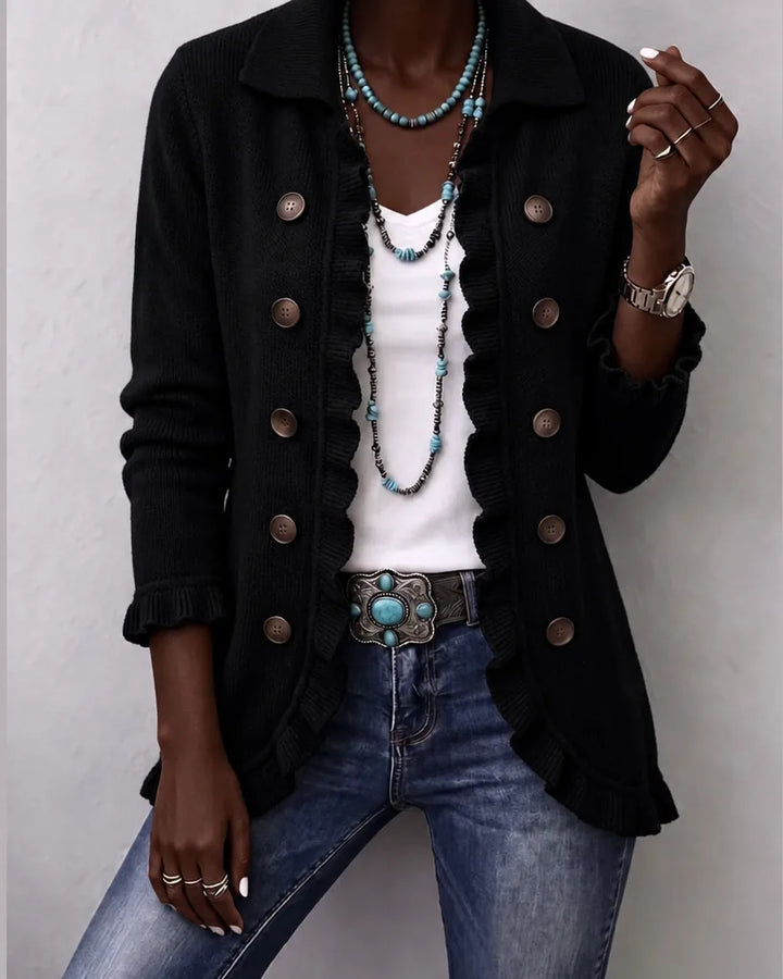 Rehema | Black Vintage Ruffle Knit Jacket