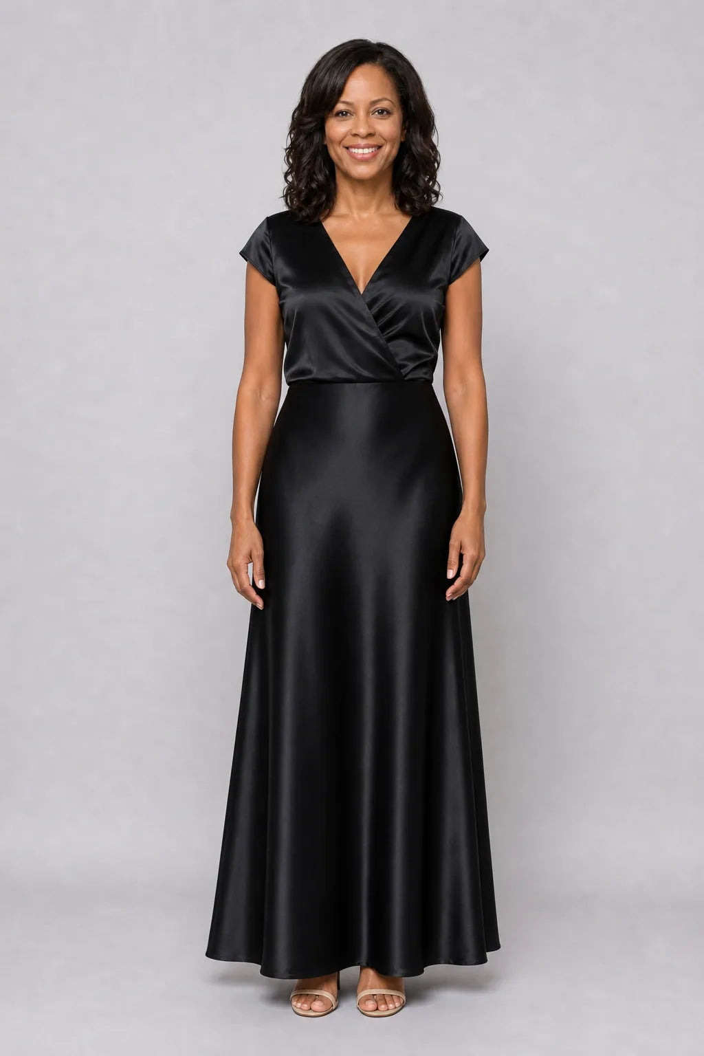 Samouse | Cap Sleeve Wrap Bodice Maxi Dress — Black