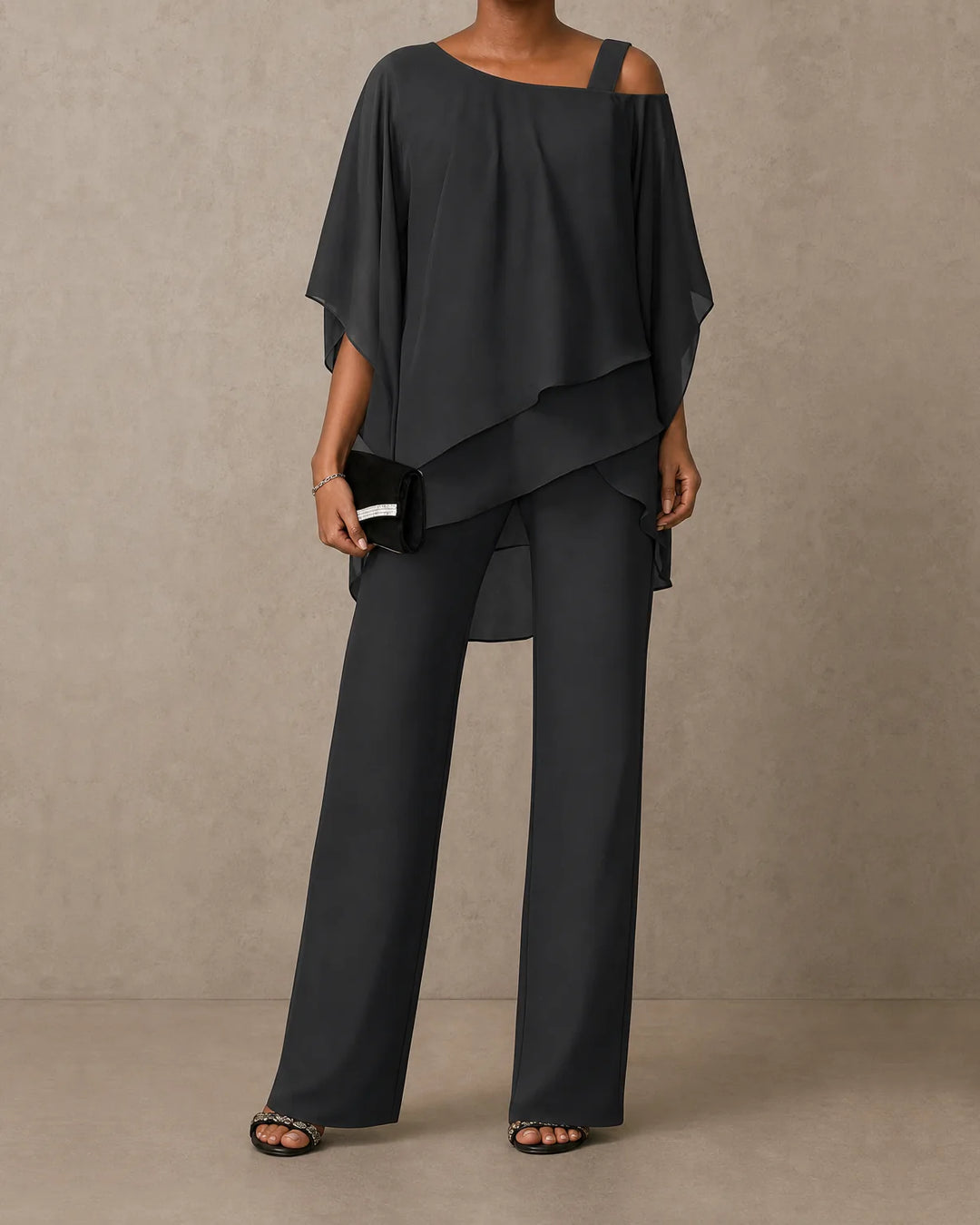 Yvette | One-Shoulder Draped Top & Wide-Leg Set