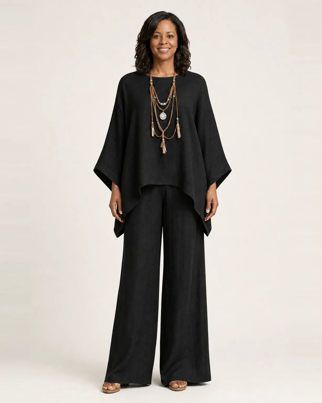 Majolie | Linen-Blend Boho Set — Black