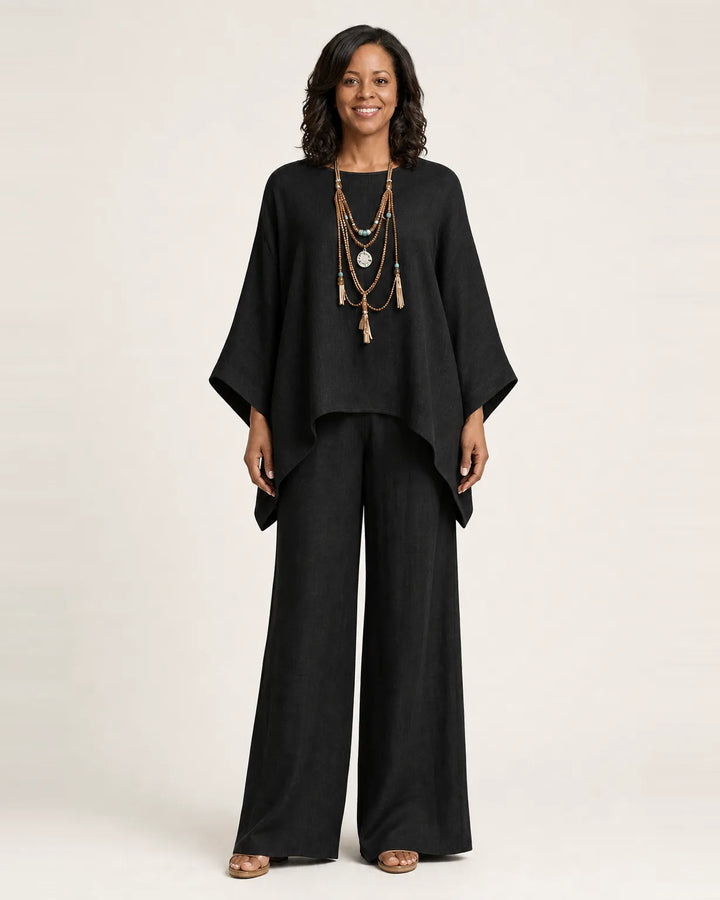 Majolie | Linen-Blend Boho Set — Black