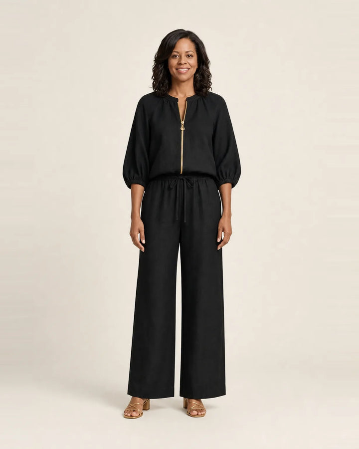 Marlowe | Zipper-Front Puff Sleeve Set — Black