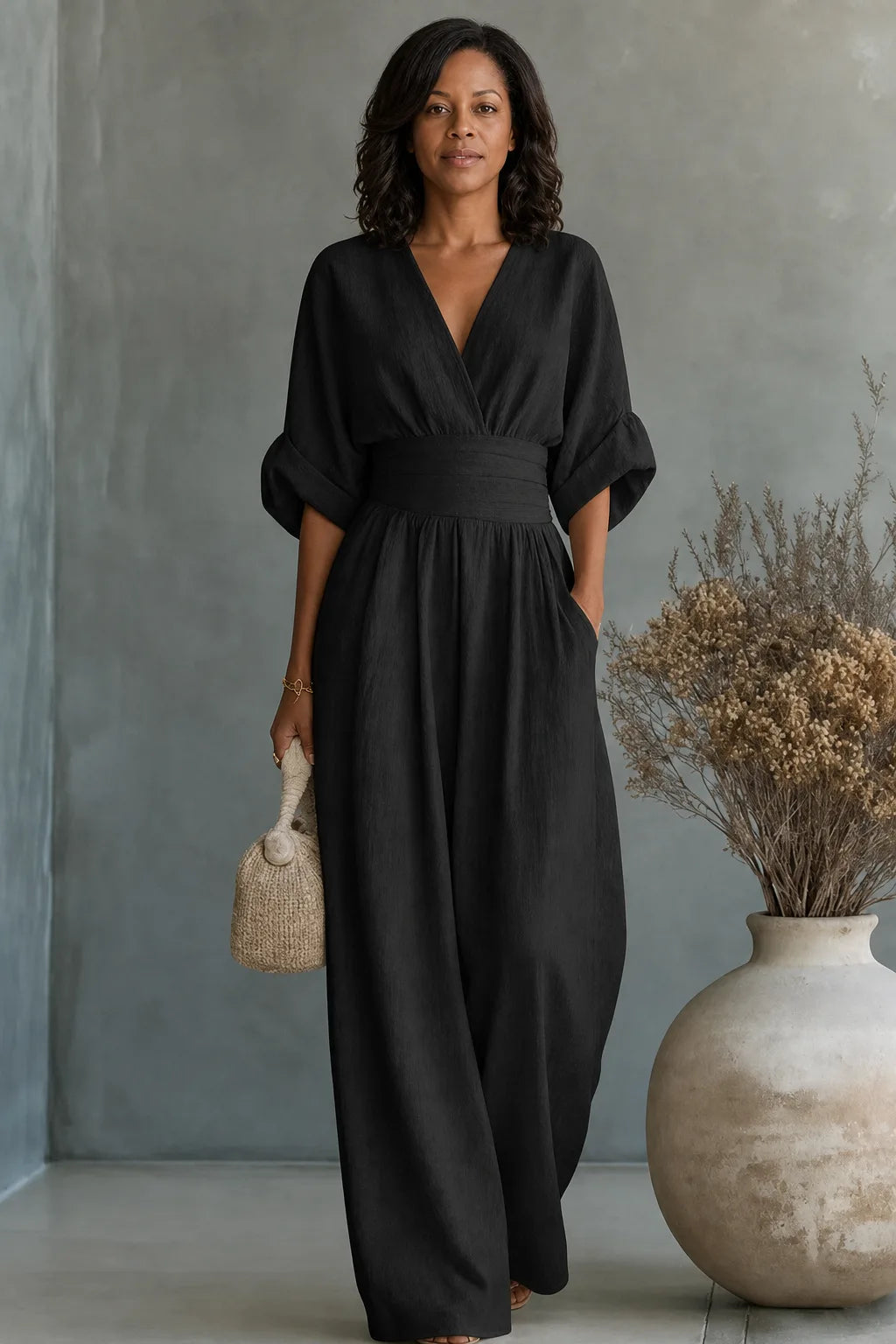 Maevra | V-Neck Wide-Leg Jumpsuit