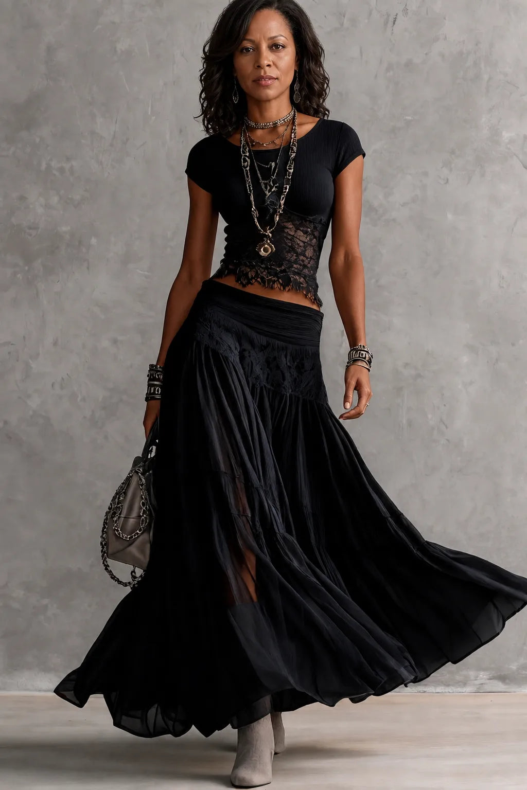Chidinma | Lace & Pleated Maxi Set