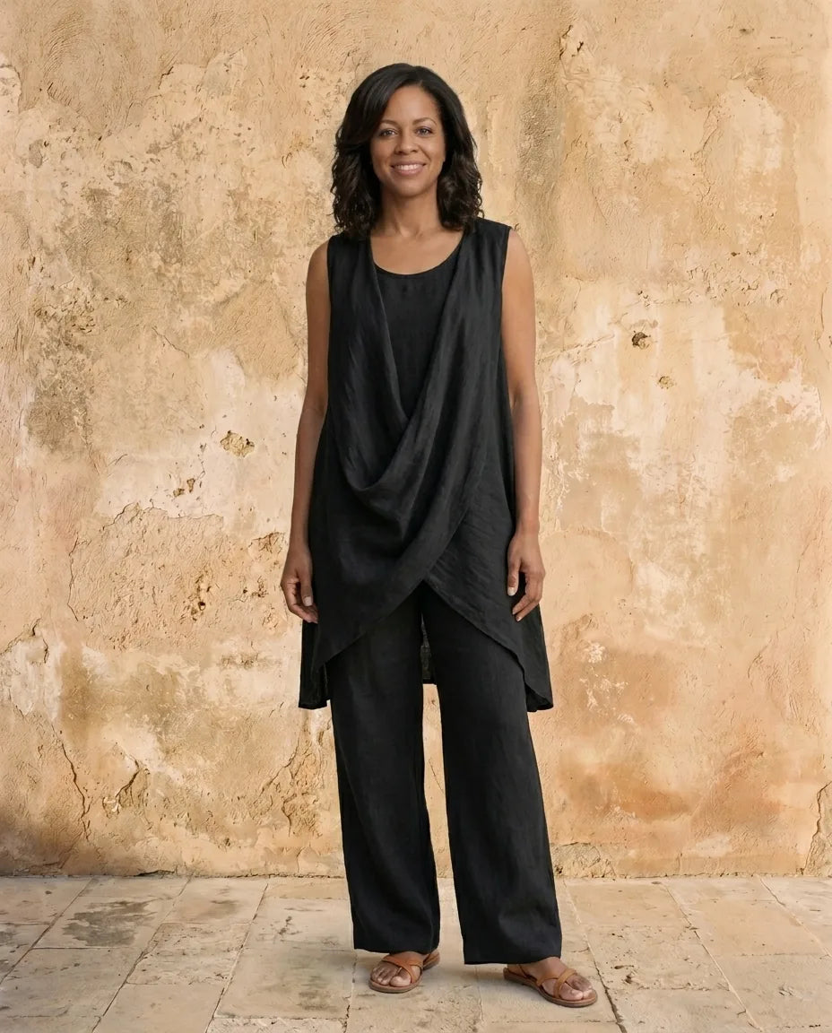 Serena | Sleeveless V-Neck Linen-Blend Set