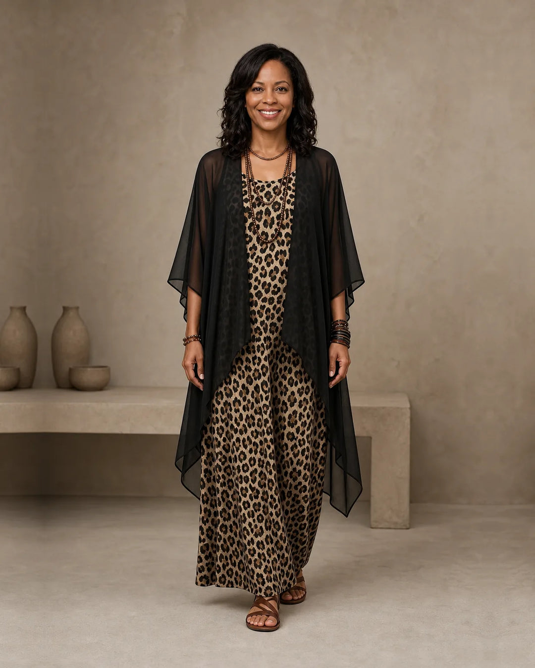 Tierra | Leopard Maxi Dress & Chiffon Cardigan Set