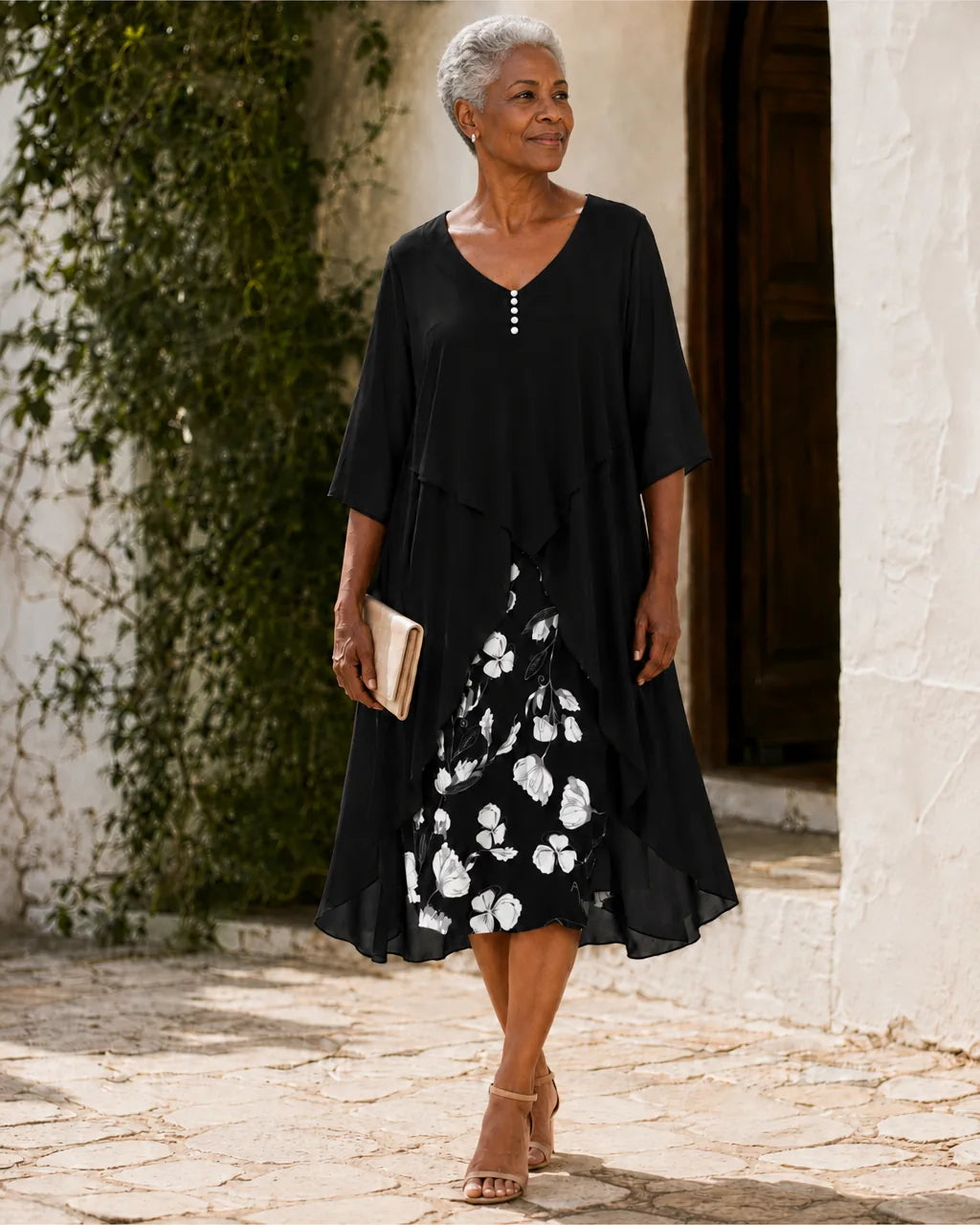 Margaret | Layered Floral-Panel Dress