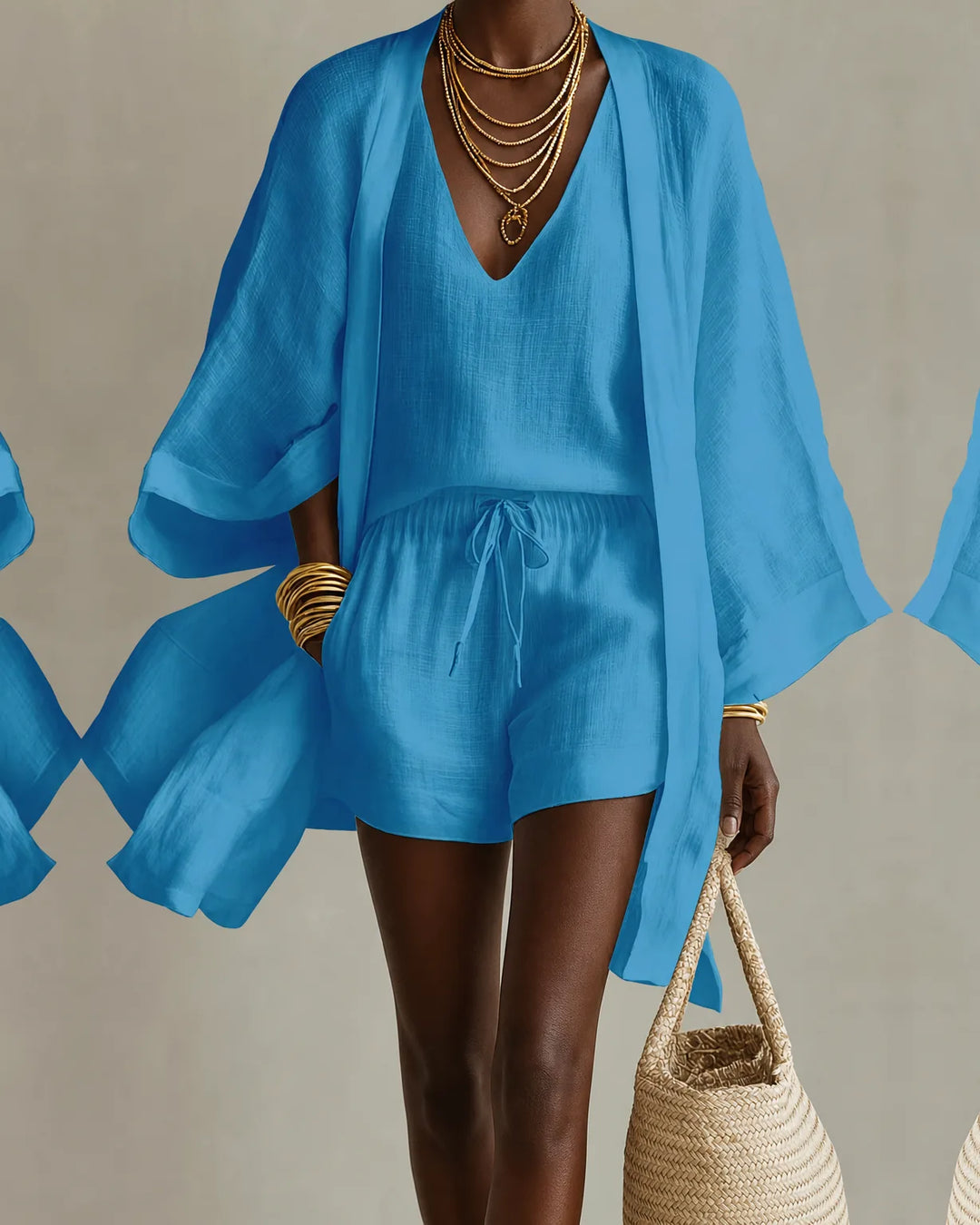 Alicia | Cotton-Linen V-Neck Top & Shorts Set