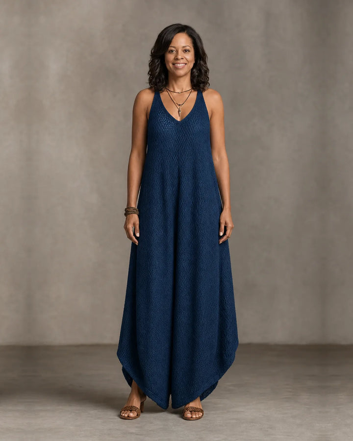 Aaliyah | Bohemian Relaxed Sleeveless Wide-Leg Olive Knit Maxi Dress