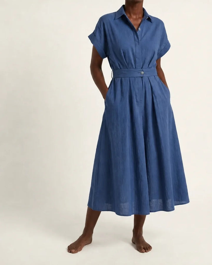 Albane | Button-Front Belted Denim Midi Dress