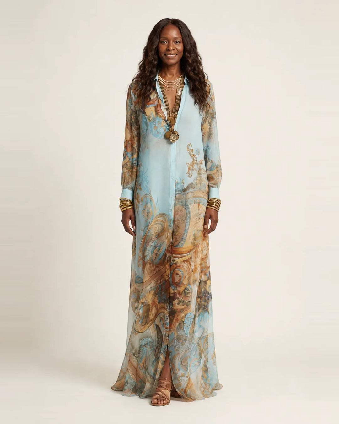 Lanie | Silk Maxi Shirt Dress — Blue