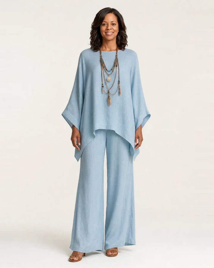 Majolie | Linen-Blend Boho Set — Blue