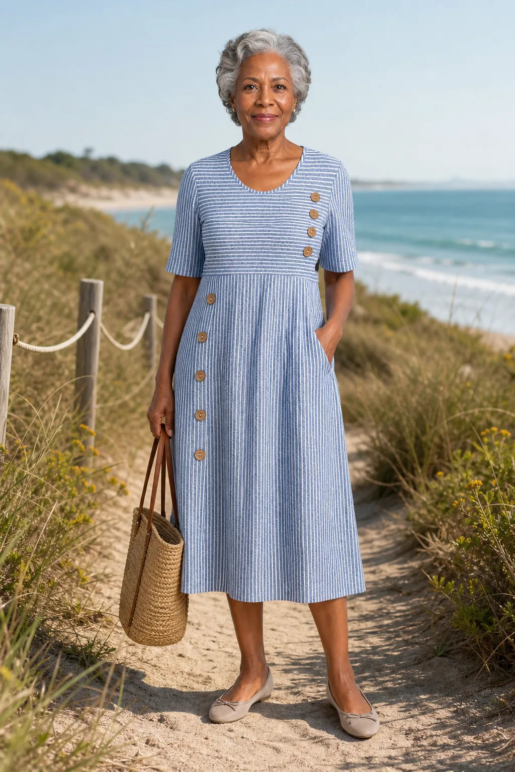 Rosabel | Coastal Stripe Midi Dress