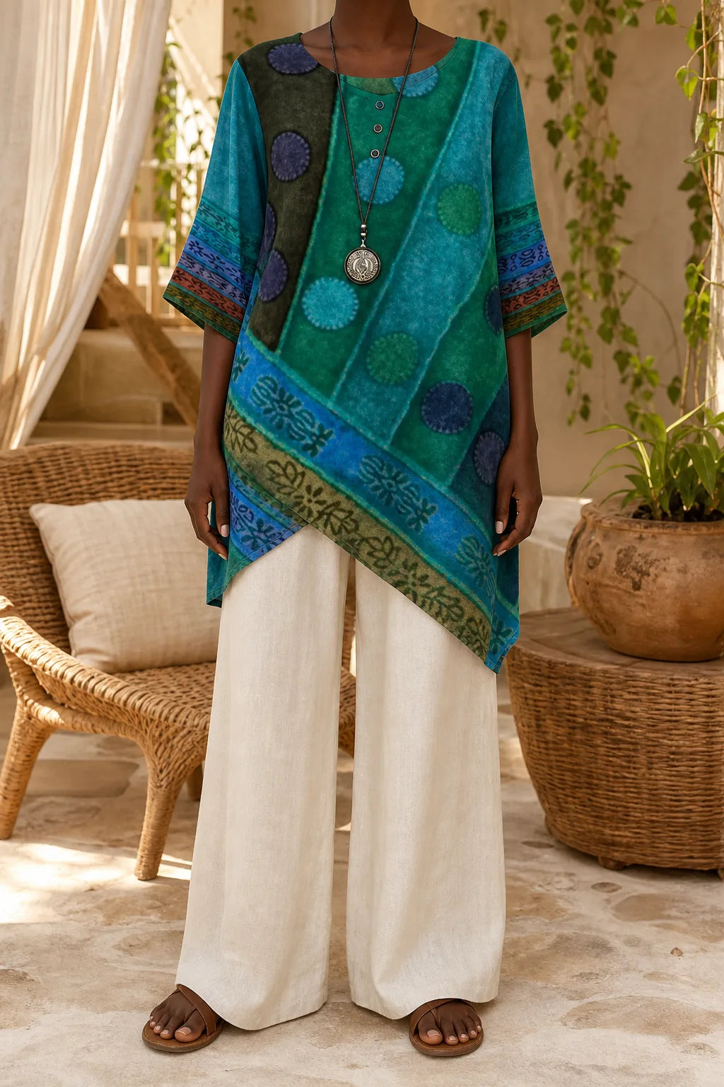 Farah | Artful Round-Neck Top