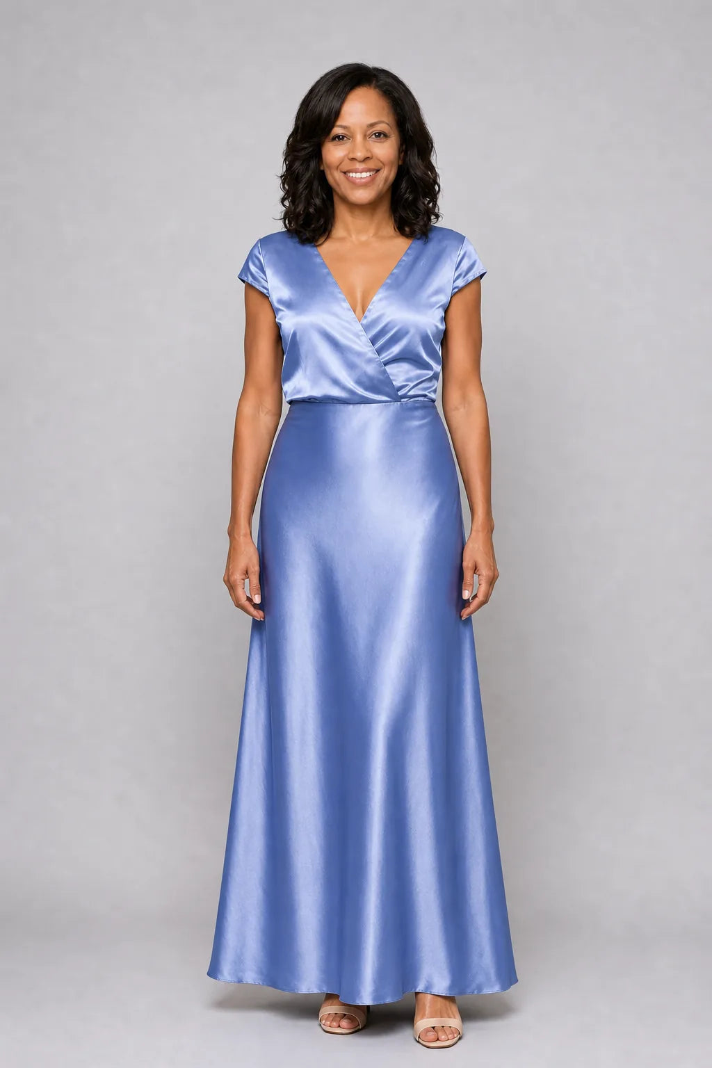 Samouse | Cap Sleeve Wrap Bodice Maxi Dress — Blue