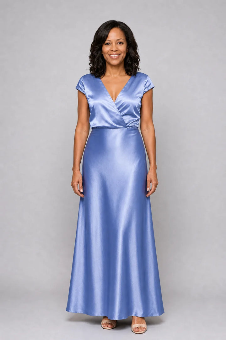Samouse | Cap Sleeve Wrap Bodice Maxi Dress — Blue