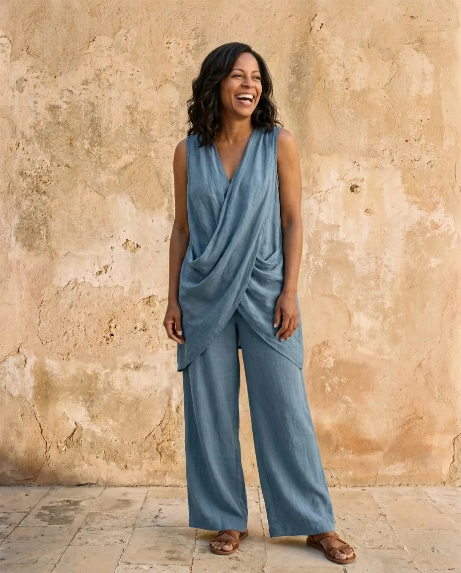 Serena | Sleeveless V-Neck Linen-Blend Set