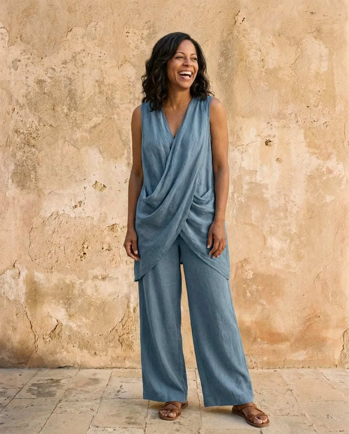 Serena | Sleeveless V-Neck Linen-Blend Set