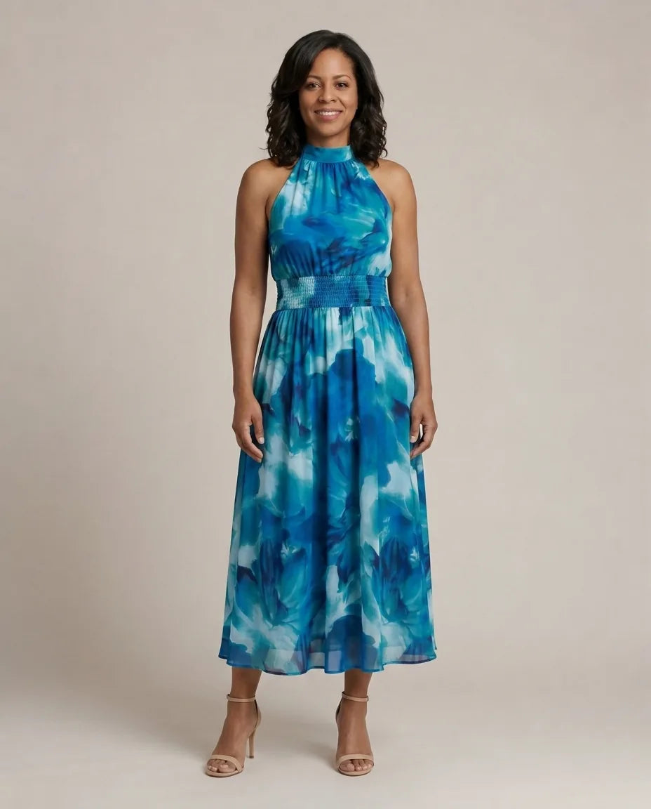 Sylin | Gathered Halter Midi Dress