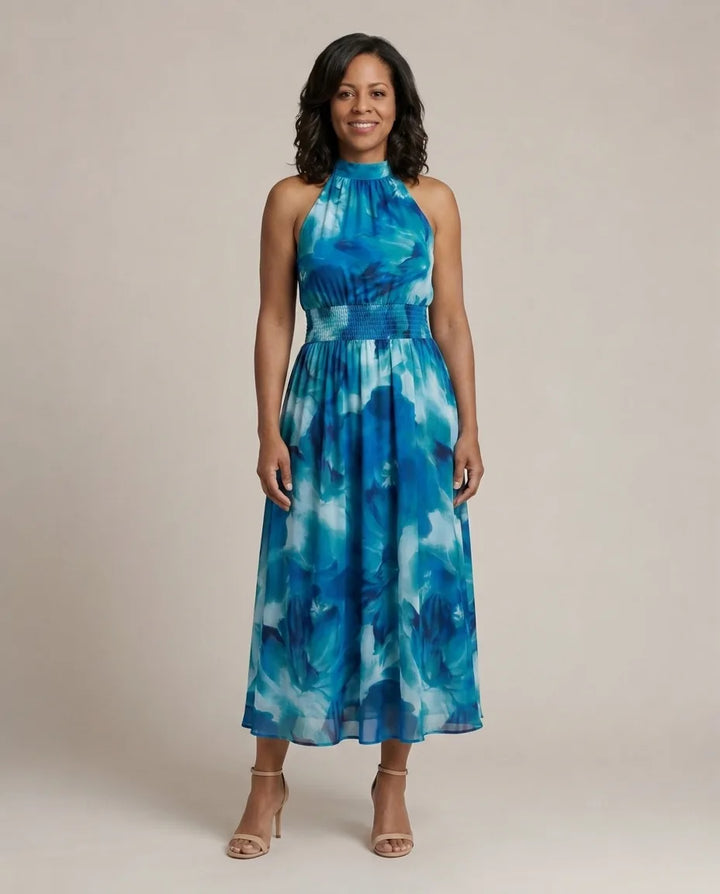 Sylin | Gathered Halter Midi Dress