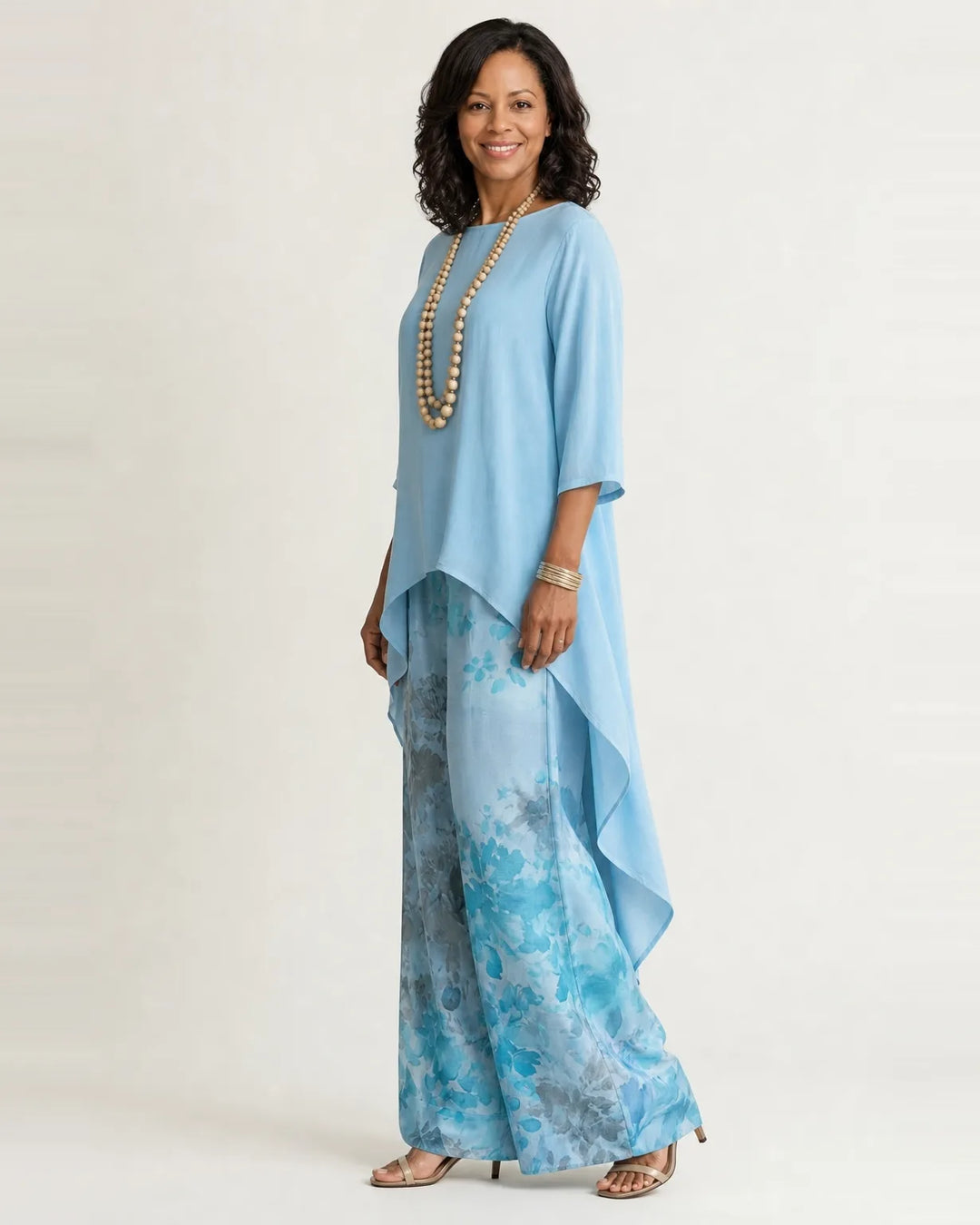 Cariola | Cotton-Silk Two-Piece Set with Asymmetric Tunic — Blue