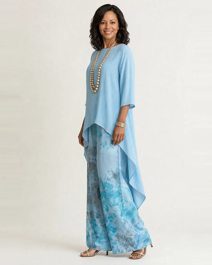 Cariola | Cotton-Silk Two-Piece Set with Asymmetric Tunic — Blue