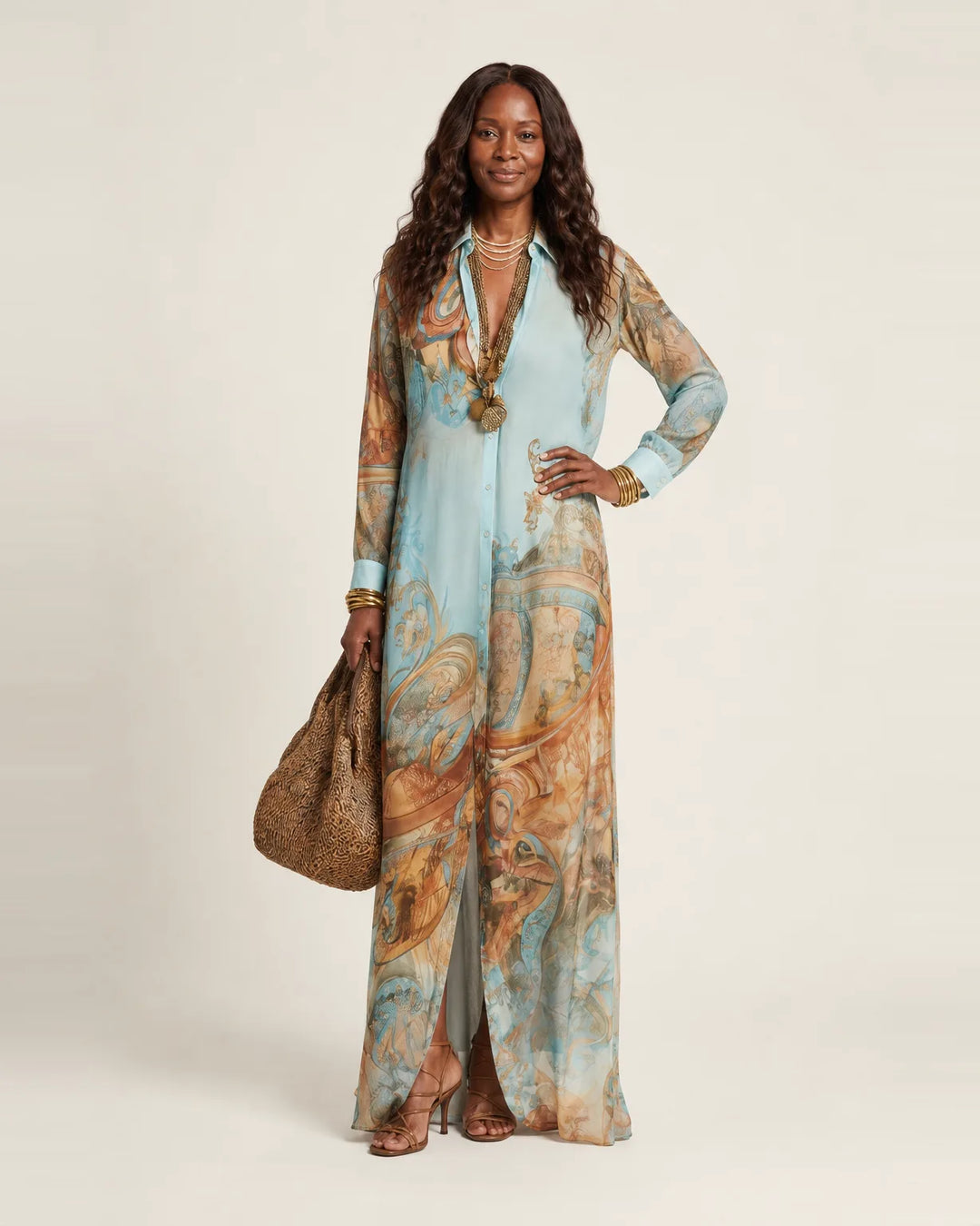 Lanie | Silk Maxi Shirt Dress — Blue