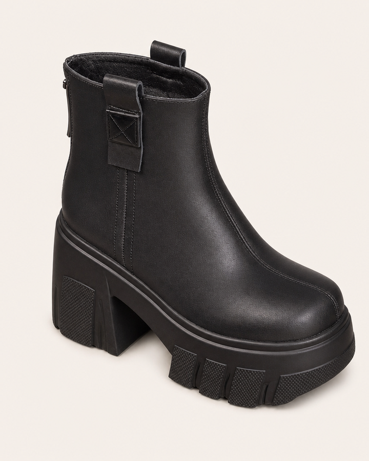Bonita | Platform Block Heel Ankle Boots With Back Zip