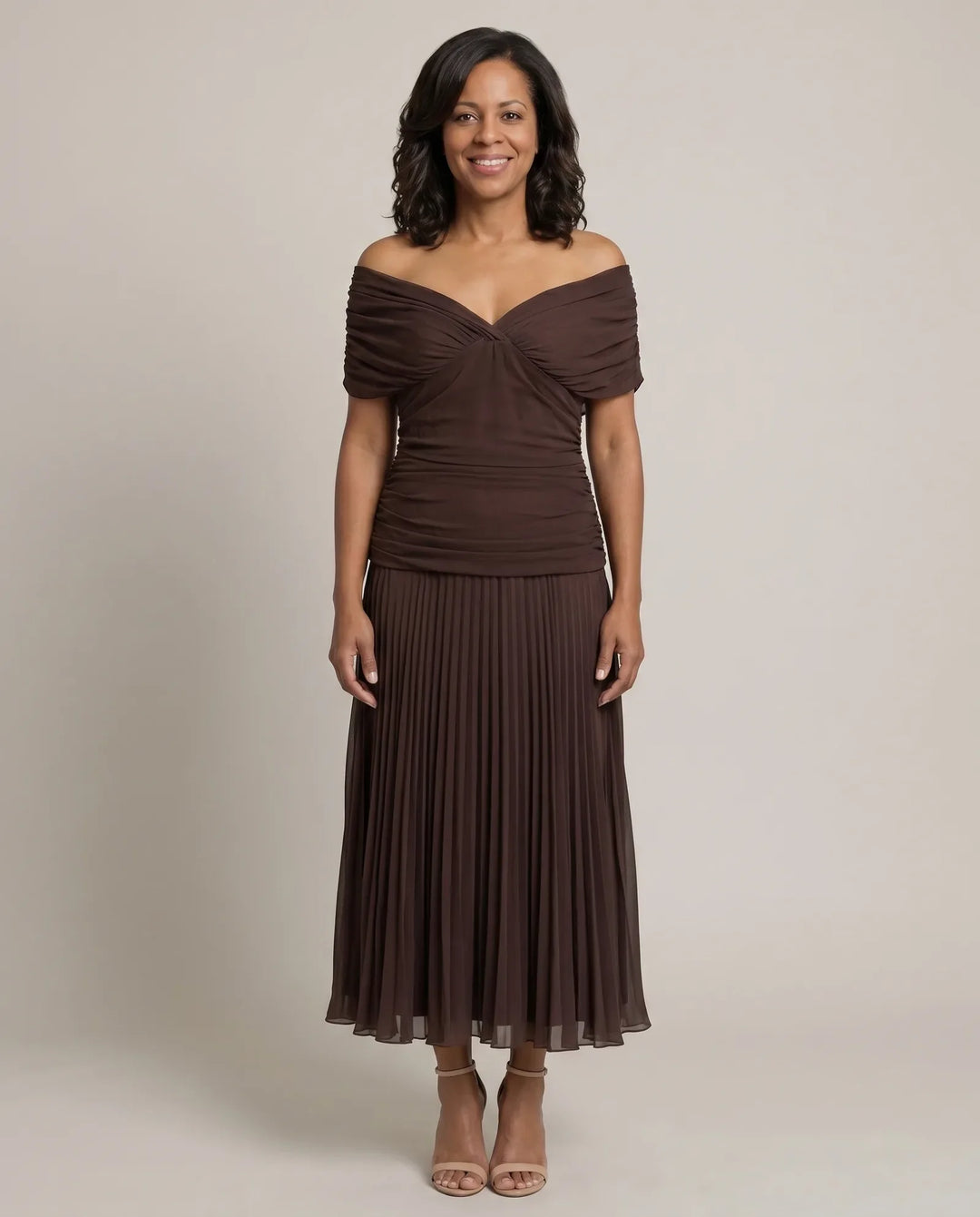 Abigail | Off-Shoulder Ruched Flow Midi Dress
