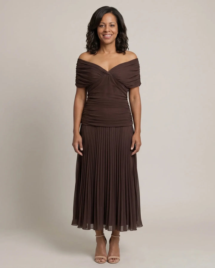 Abigail | Off-Shoulder Ruched Flow Midi Dress