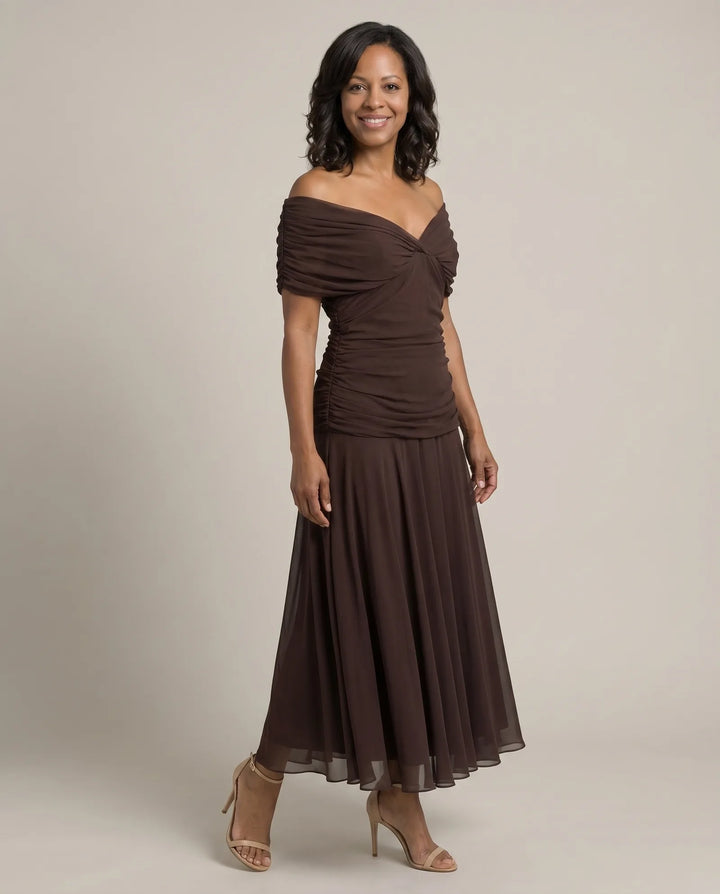Abigail | Off-Shoulder Ruched Flow Midi Dress