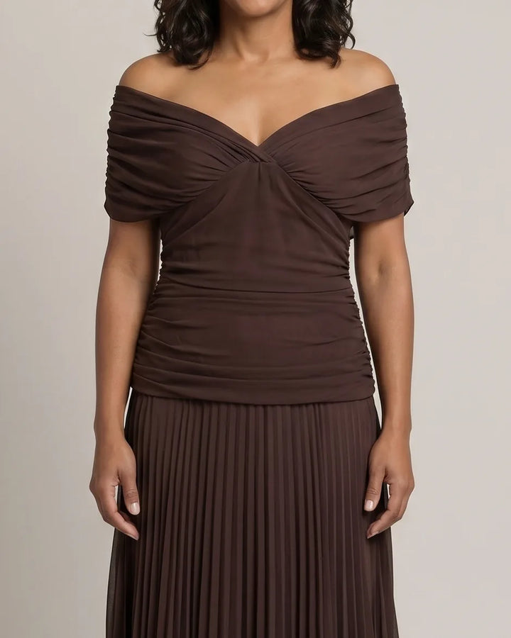 Abigail | Off-Shoulder Ruched Flow Midi Dress