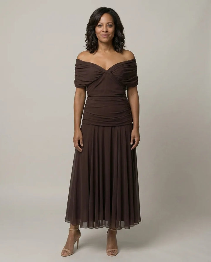 Hannah | Off Shoulder Flow Midi Dress