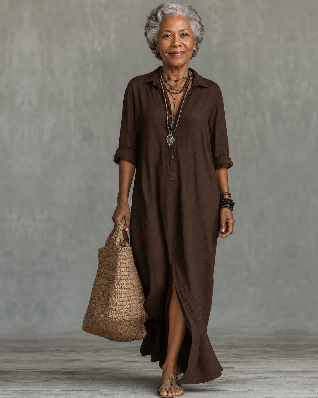 Rhea | Button-Front Shirt Maxi Dress