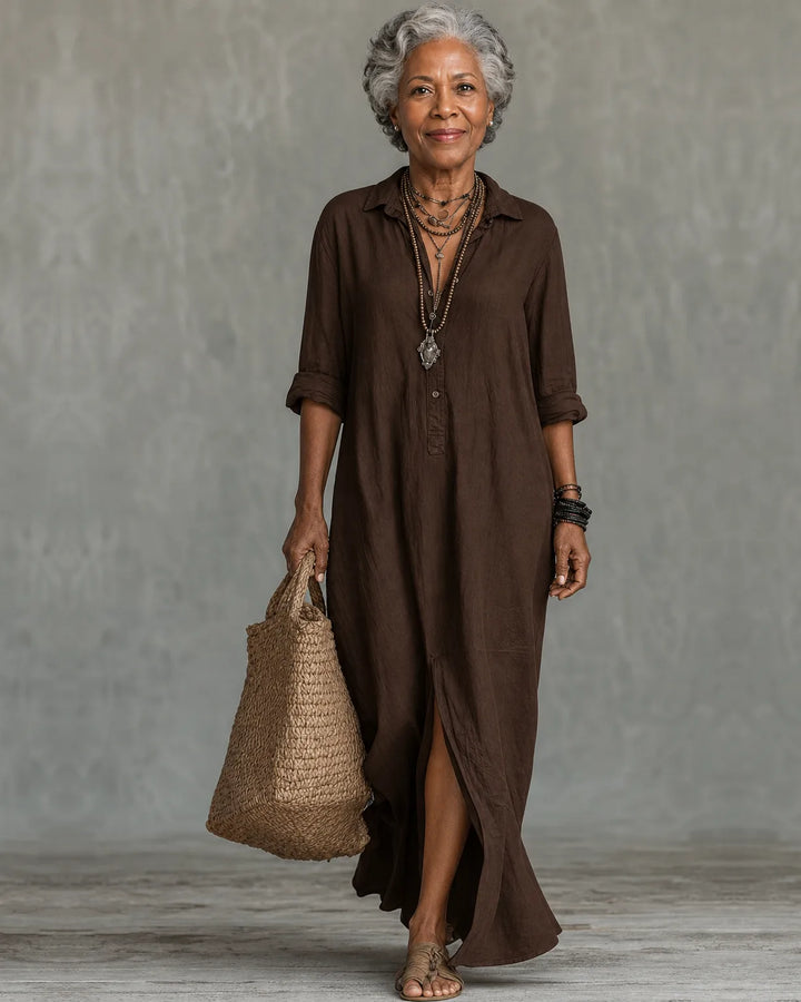 Rhea | Button-Front Shirt Maxi Dress