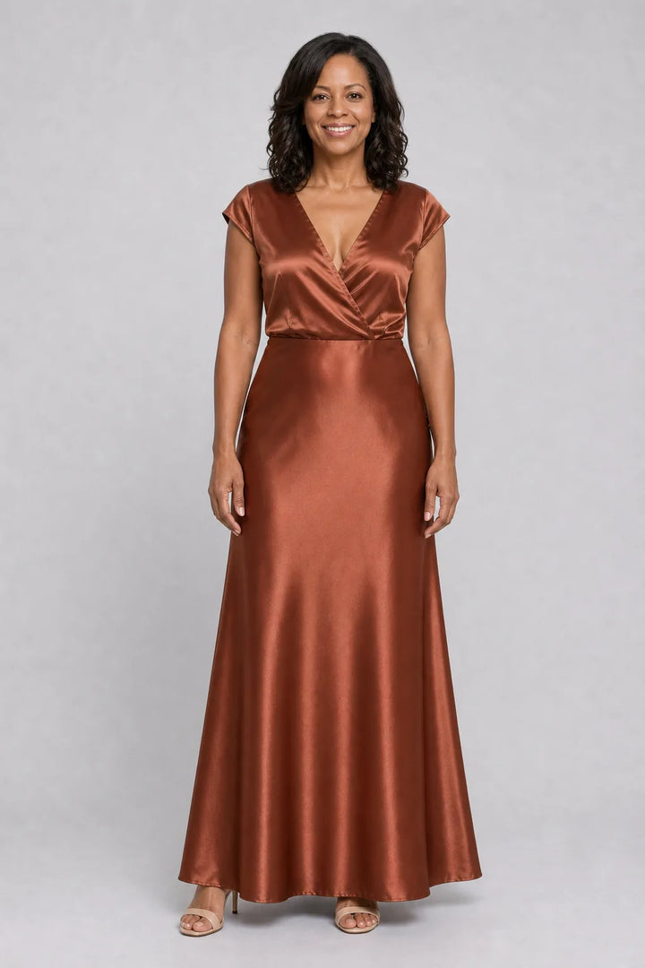 Samouse | Cap Sleeve Wrap Bodice Maxi Dress — Brown