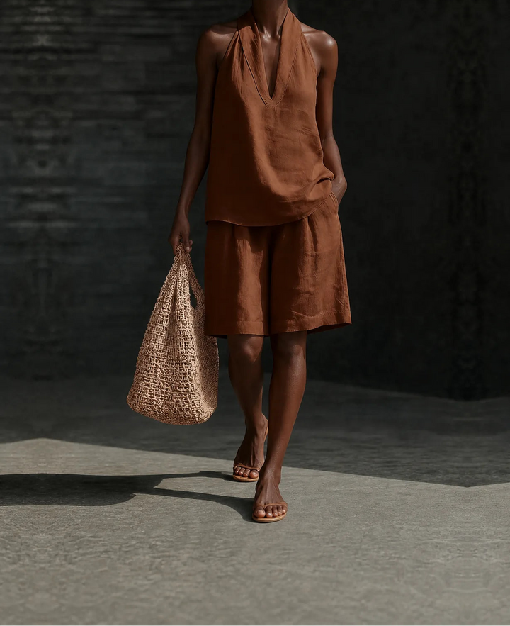 Makayla | Minimalist Old-money Style Halter-neck Cotton Linen Set