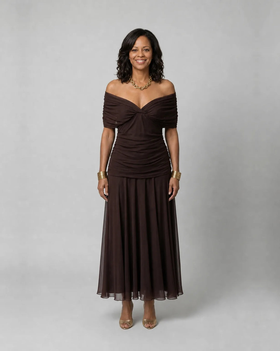 Calen | Off Shoulder Flow Midi Dresses