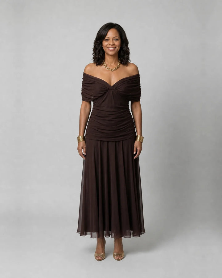 Calen | Off Shoulder Flow Midi Dresses