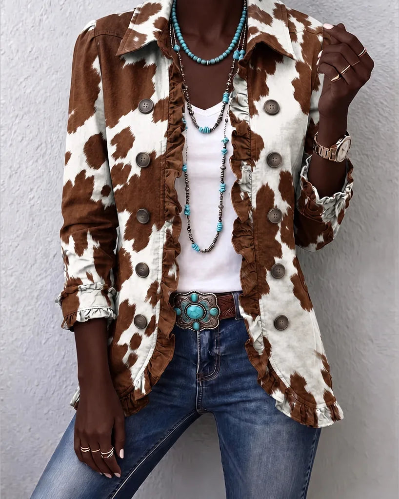 Sibongile | Brown Cow-Print Ruffle Jacket