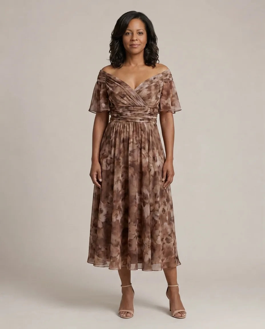 Calen | Off Shoulder Flow Midi Dresses