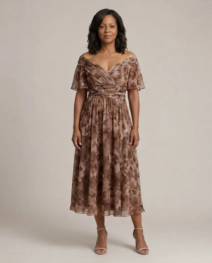 Calen | Off Shoulder Flow Midi Dresses