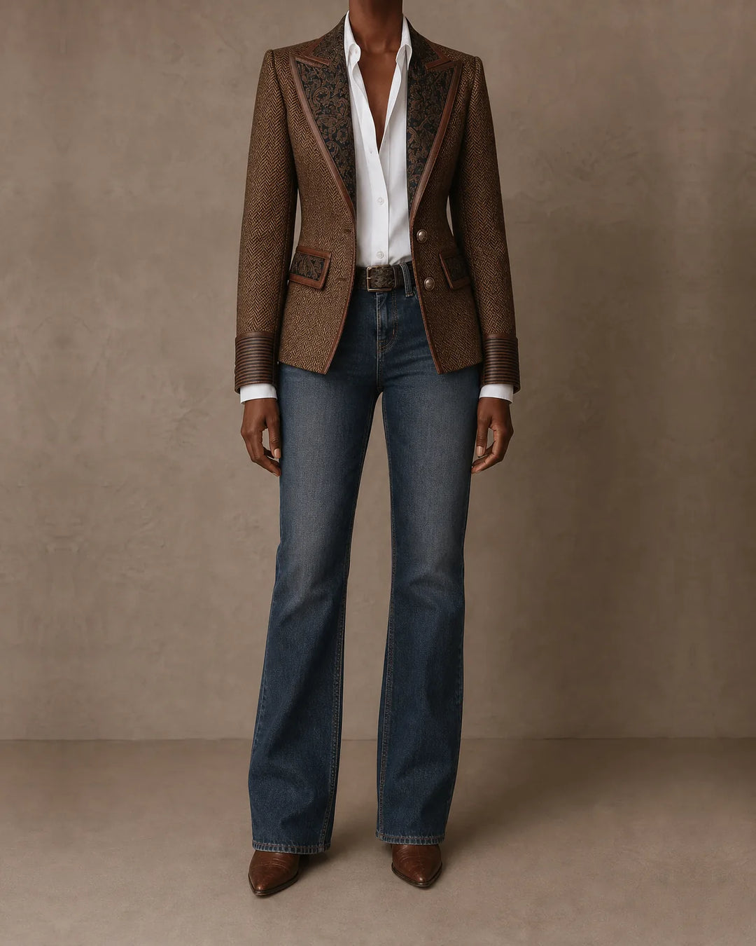 Sable | Herringbone Printed Panel Blazer