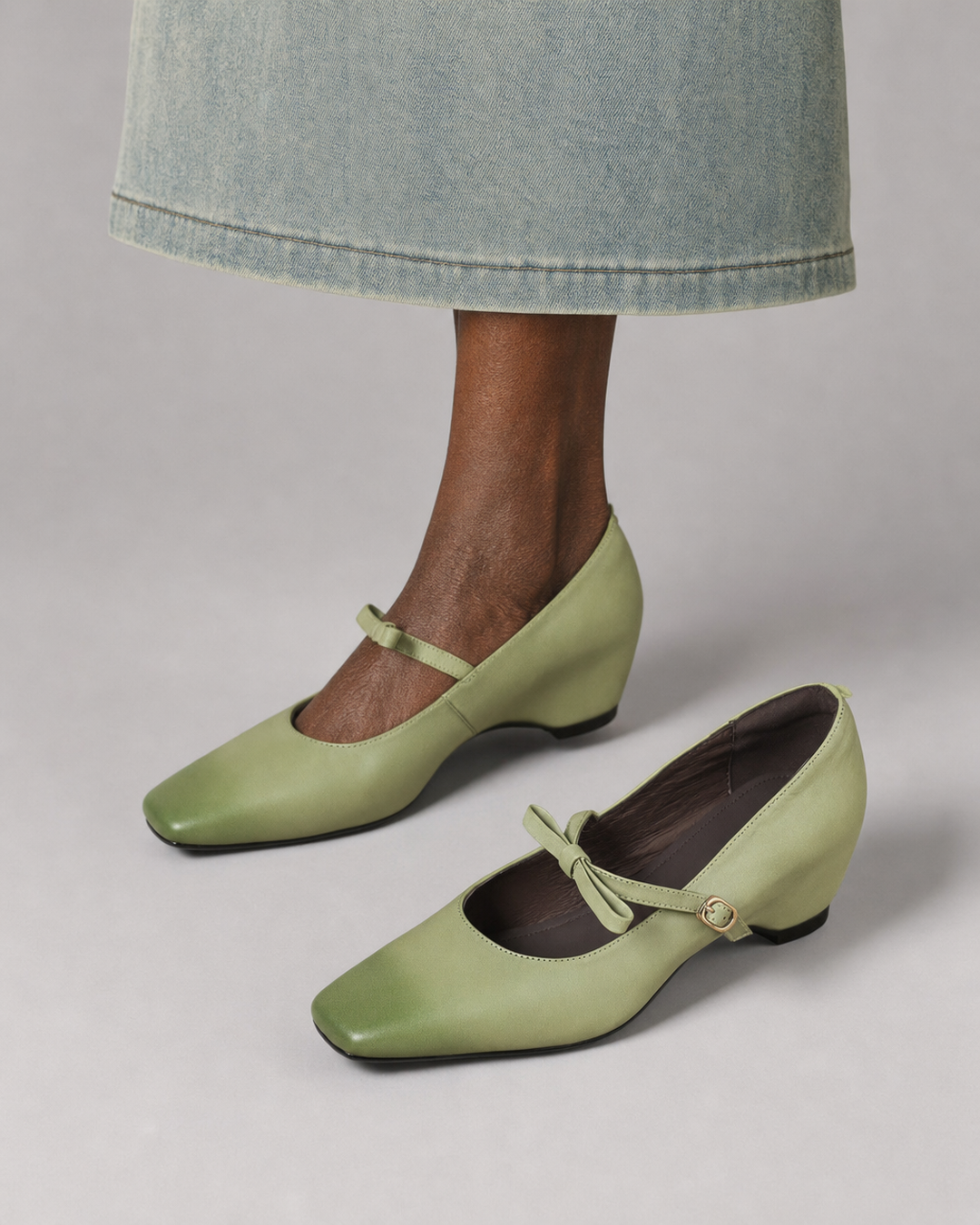 Leola | Bow-Strap Mary Jane Pumps - Green