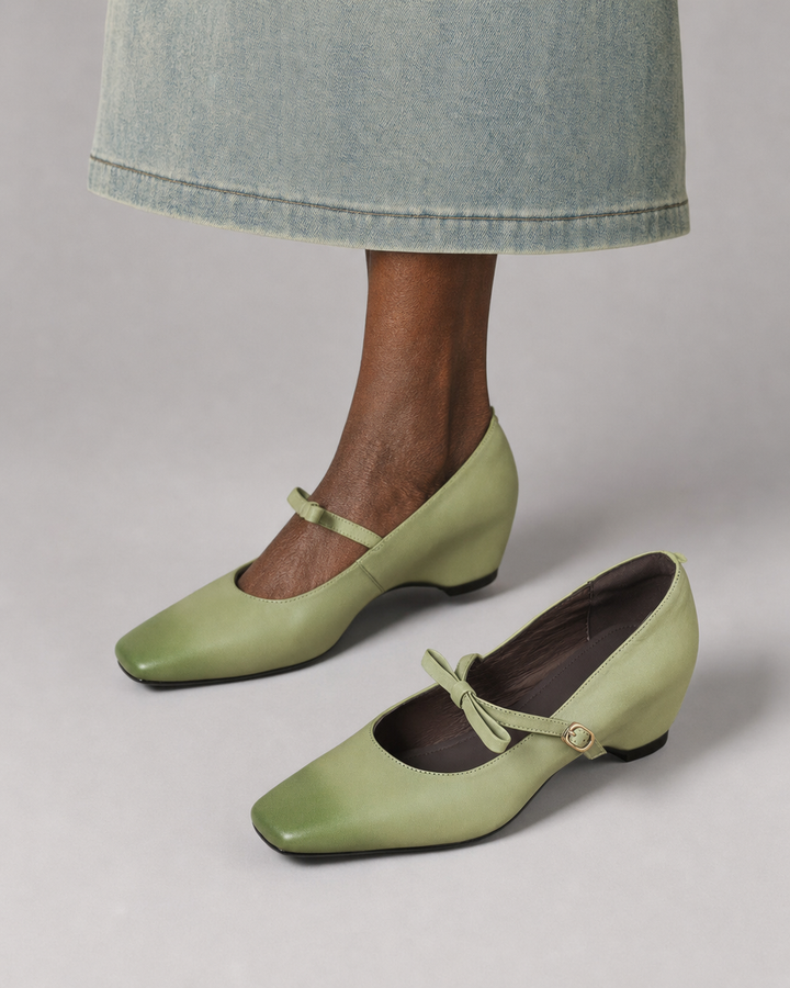 Leola | Bow-Strap Mary Jane Pumps - Green