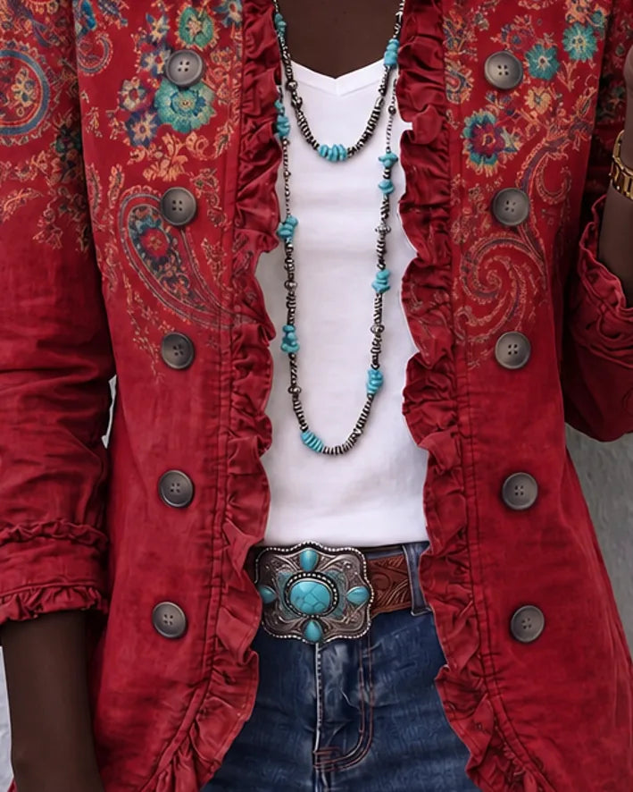Ndidi | Burgundy Bohemian Paisley Ruffle Jacket